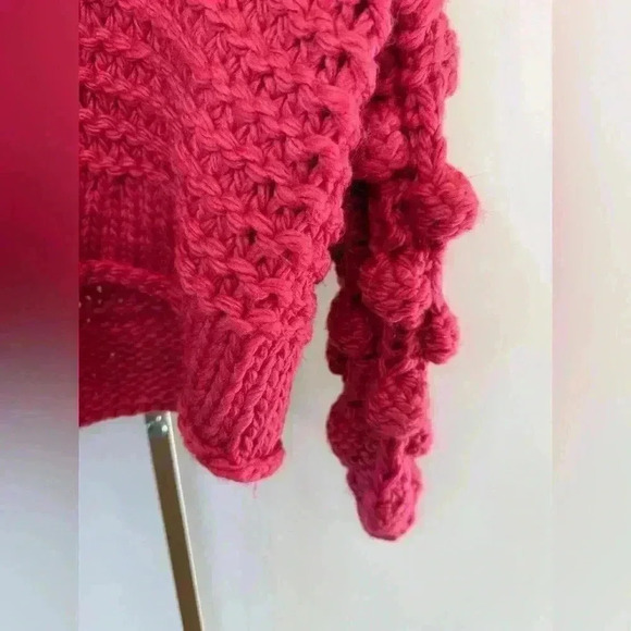 Nasty Gal Women's Deep Pink/Red Pom Pom Chunky Knit Sweater Size S Pullover - Picture 6 of 12